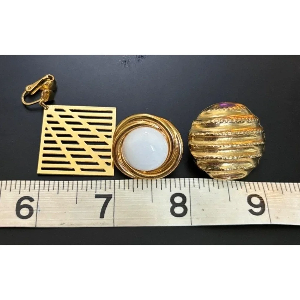 Vintage 80s Gold Tone Clip On Earrings Set  3 Pairs - Geometric & Textured